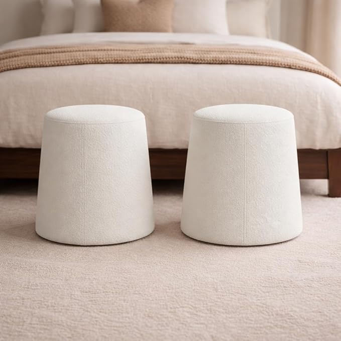 HomePop Organic Shape Ottoman (No Lid, Seat Only) | HomePop Home Décor | Round Pouf Foot Rest – Cream Boucle