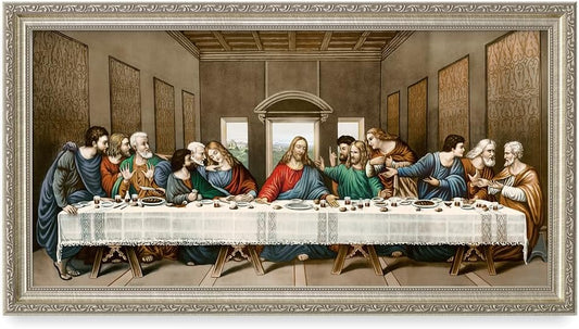 DECORARTS - The Last Supper by Leonardo da Vinci. Oil Painting Reproduction, Giclee Print on Canvas. Ready to Hang Framed Wall Art for Home and Office Decor. Total Size w/Frame: 26.5x14.5