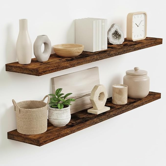 Vivelove Floating Shelves for Wall Mounted, 40 Inches Long Shelves, Display Shelf for Bathroom Living Room Kitchen Bedroom Office Farmhouse Home Decor, 40" X 9.3" X 1.5" - Set of 2, Rustic Brown