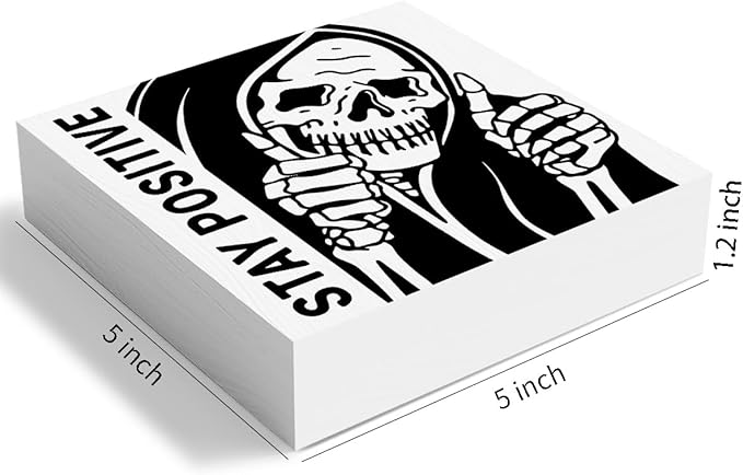 Inspirational Skeleton Man Wooden Box Sign Plaque Stay Positive White Wood Box Sign Rustic Art Home Office Shelf Desk Decor 5 x 5 x 1.2 Inches