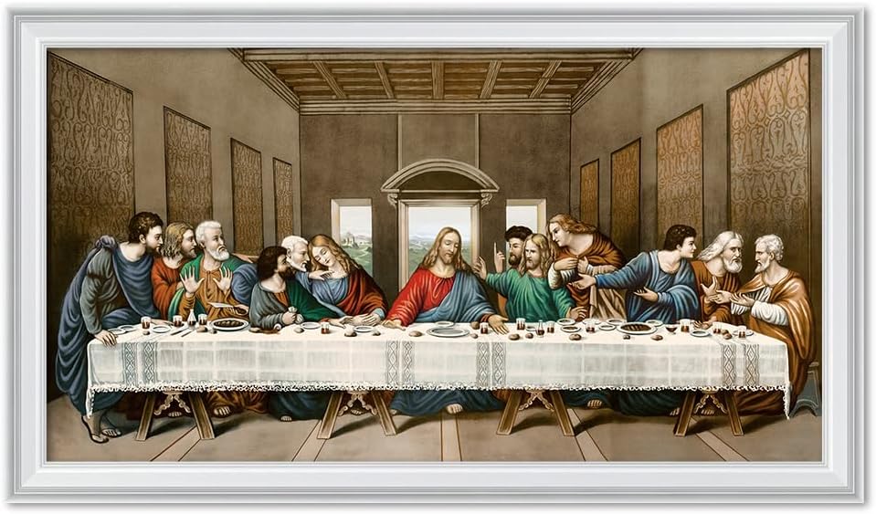 DECORARTS - The Last Supper by Leonardo Da Vinci Giclee Reproduction, Giclee Print on Acid-Free Cotton Canvas with Matching White Solid Wood Frame
