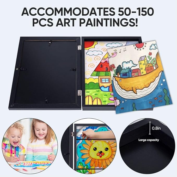 2-Pack Kids Artwork Frames Changeable - Kids Art Frame,Children Art Projects Kids Art Frames,8.5x11 Picture Frame for Display Kid Art work,With Storage(Black)