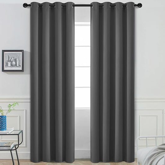 Yakamok Blackout Curtains Room Darkening Thermal Insulated Window Panels,Solid Grommet Top Drapes for Bedroom/Living Room(52Wx90L, Charcoal Grey, 2 Panels)