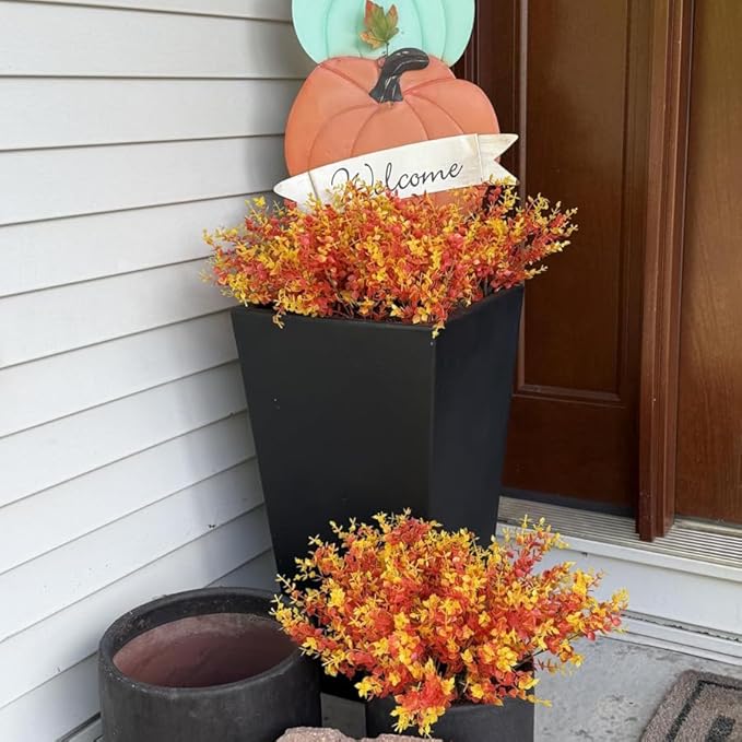 Faux Flower Daisy with Eucalyptus Leaves Fake Plants Greenery Boxwood Outdoor Indoor Garden Home Decoration Porch Patio 12 Bundles Orange
