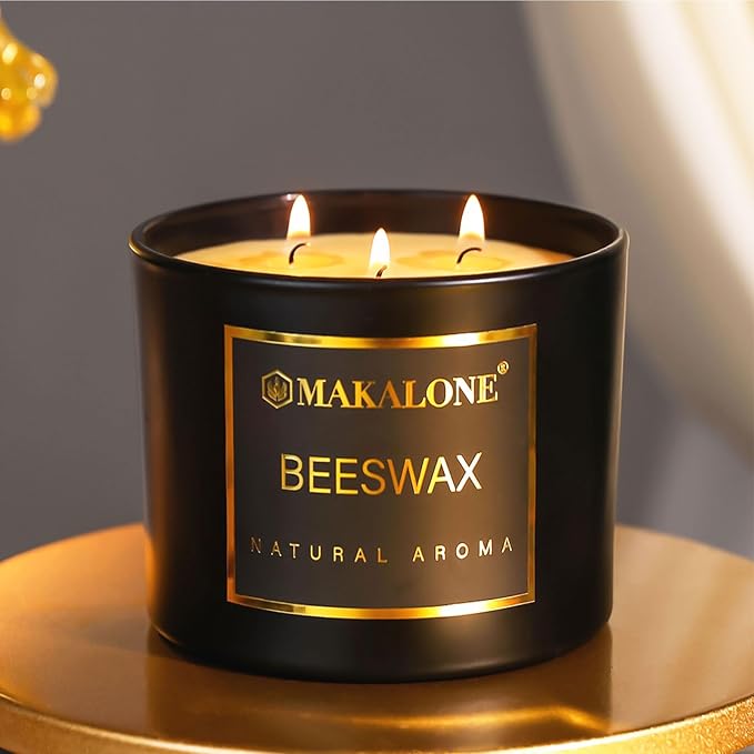 3 Wick Beeswax Jar Candle - 42 Hour Long Lasting Burn,Natural Air Purifying Candle,Non-Toxic,Smokeless Beeswax Candles in Glass Jar for Home Fragrance,Yoga Relaxation & Home Decor Ambience & Gift