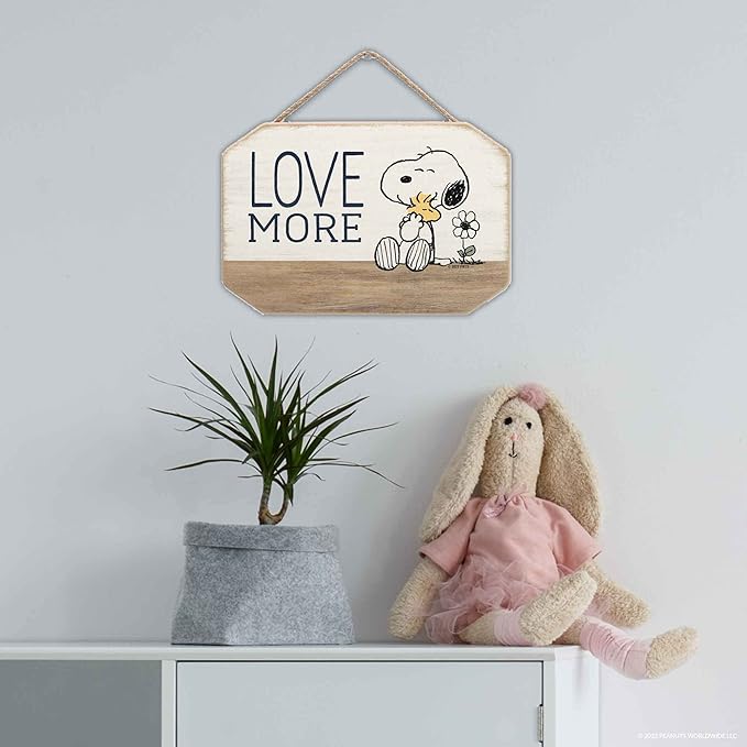 Peanuts Snoopy Love More Hanging Wood Wall Decor - Cute Snoopy and Woodstock Sign for Home Decorating