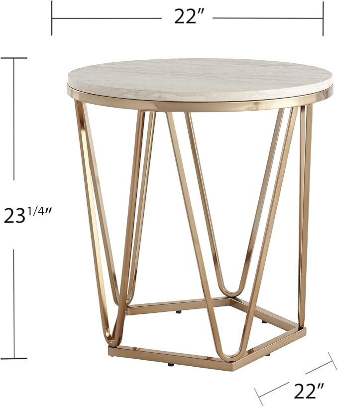 SEI Furniture Luna Round Faux Stone Side Table, Champagne