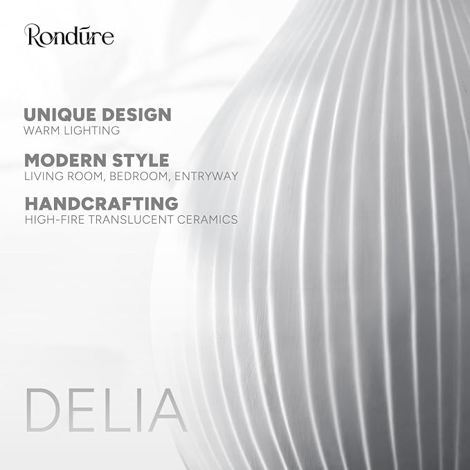 RONDURE 11.0" Modern Ceramic Table Lamp, Fully Dimmable Bedside Lamp for Bedroom Living Room Nightstand, White Translucent Ceramic Shade, Warm Ambient Decorative Corded Lighting, Bulb Included
