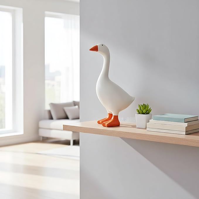 Desktop Goose Statue 7 inch Cute Resin Figurine for Office Desk Decor, Funny Home & Tabletop Decoration, Unique Housewarming Gifts for Women, Easter Gift Idea,White