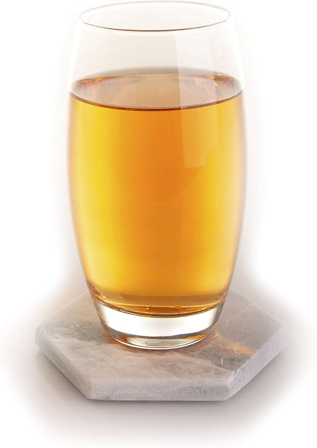 Coaster Set, Premium Marble Coasters, Double-Polished Multi-Functional Drink Coasters, 100% Natural Marble Stone (4, White & Grey Marble - Hexagon)