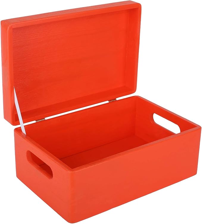 Creative Deco Large Red Wooden Box Storage with Hinged Lid | 11.8x7.87x5.51in (+-0.5) | Keepsake with Handles | Gift Box for Tool Dog Toy Shoes Kitchen Storage | Wood Keepsake Chest Trunk | Solid pine storage box with a lid for keepsakes, crafts, stati...