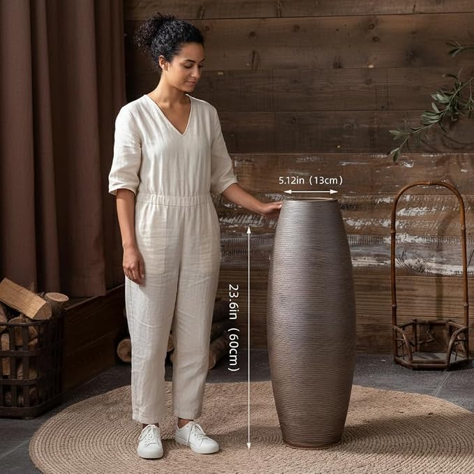 Tall Ceramic Floor Vase-23.6 inches (60cm) Vintage Ceramic Sturdy Home Decor Floor Textured Tall Vases for Living Room Entryway Decor