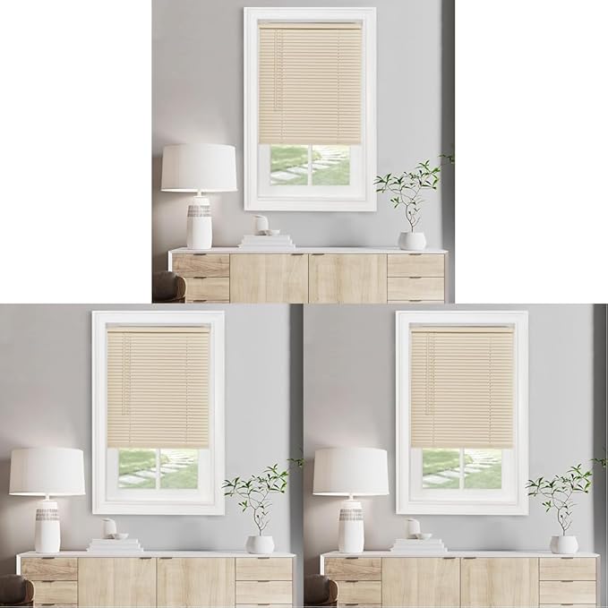 Cordless Light Filtering Mini Blind - 29 Inch Width, 72 Inch Length, 1" Slat Size - Alabaster - Cordless GII Morningstar Horizontal Windows Blinds for Interior by Achim Home Decor (Pack of 3)
