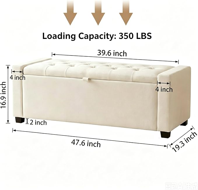 47" Beige Storage Ottoman, Multi-Functional Shoe Bench Seat for Living | Versatile design works as a coffee table or footstool; easy assembly, sturdy structure, and comfortable padded cushion.