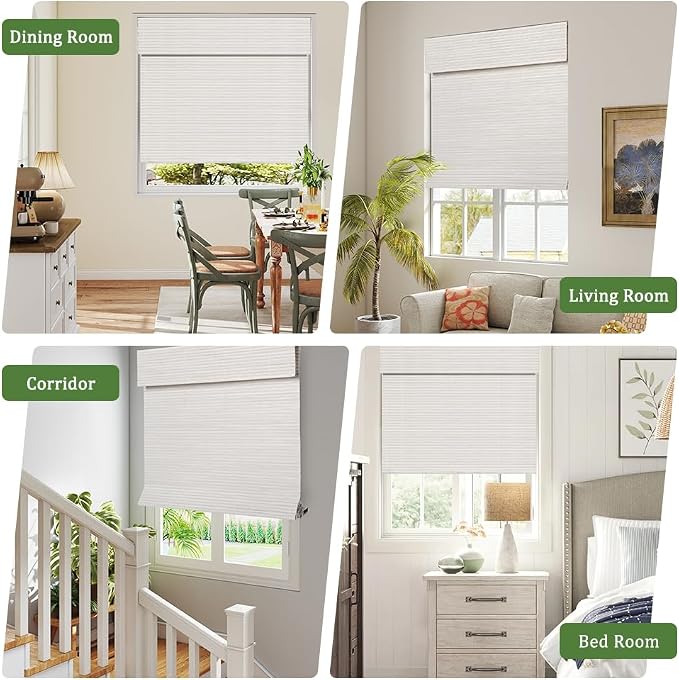 SEEYE Cordless Bamboo Blinds Shades, Light Filtering Bamboo Roller Shades Natural Roman Blind Shade, Roll Up Blind for Windows, Easy to Install for Door, Bedroom, 38" W x 64" H, White