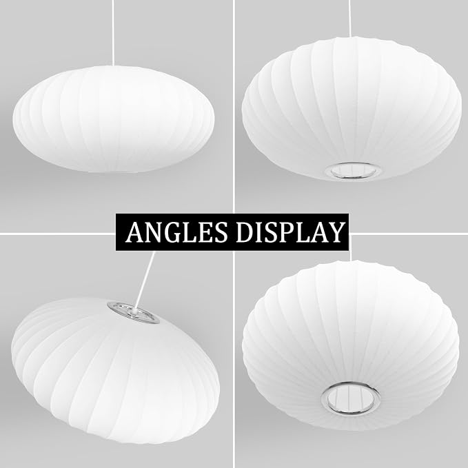 Italian Silk Pendant Light, 19.7 Inch White Bubble Fabric Lantern Ceiling Hanging lamp, Modern Silkworm Cocoon Chandeliers Fixture for Living Dining Room Kitchen Island Restaurant Foyer