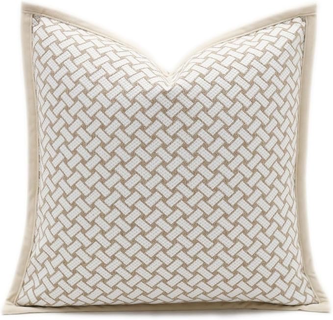 Croker Horse 18x18'' Inches Throw Pillow Cushion Cover - Grid Pattern Chenille Jacquard Embroidery Luxury Modern Style Couch Sofa Pillow for Living Room Bedroom