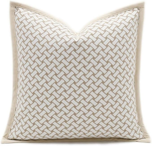 Croker Horse 18x18'' Inches Throw Pillow Cushion Cover - Grid Pattern Chenille Jacquard Embroidery Luxury Modern Style Couch Sofa Pillow for Living Room Bedroom