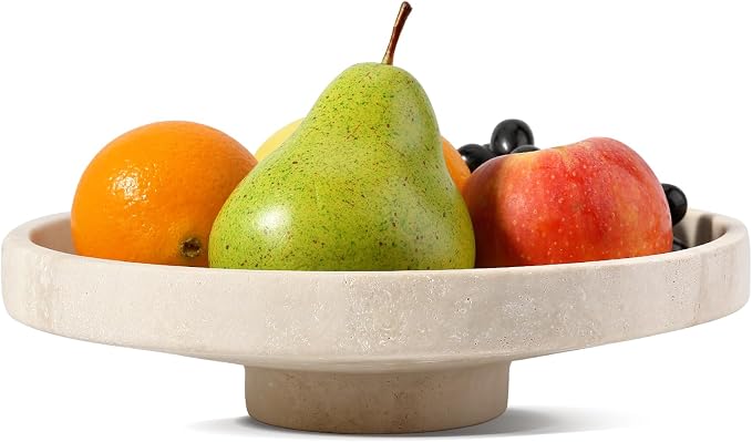 Koville Natural Travertine Fruit Bowl for Kitchen Counter – Decorative Stone Serving Decorative Bowl for Vegetables, Foods and Home Decor Centerpiece