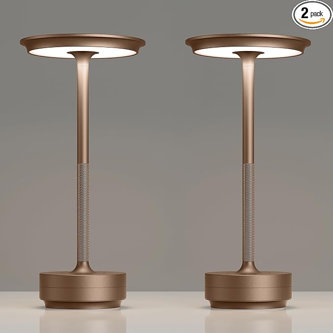 2 Pack Rechargeable Table Lamps Cordless, Portable 5000mAh Outdoor Table Light, 3 Color Stepless Dimming LED Table Lamp with Memory Function, for Home/Dinner/Patio/Restaurant.(Brown)