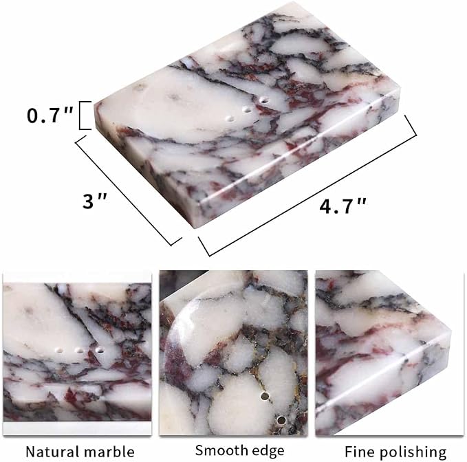 Luxurious Natural Marble Soap Dish Tray Marble Soap Holder Trinket Plate for Bathroom Sink Kitchen Countertop Bedroom Vanity Bathroom Accessory Rectangular (2 Pack)