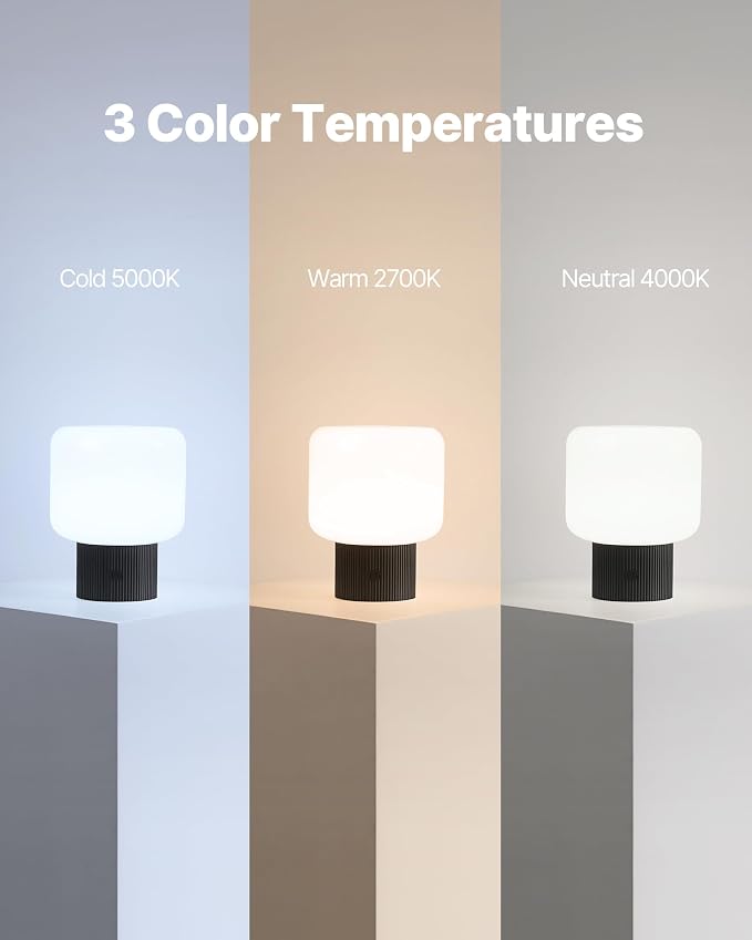 MAGCHARM Halo Mushroom Lamp, 5W Cute Cordless Rechargeable Table Lamp with Glass Shade, 3 Color Temps LED Dimmable Ambient Lighting, Small Retro Touch Bedside Light for Bedroom Decor, Black