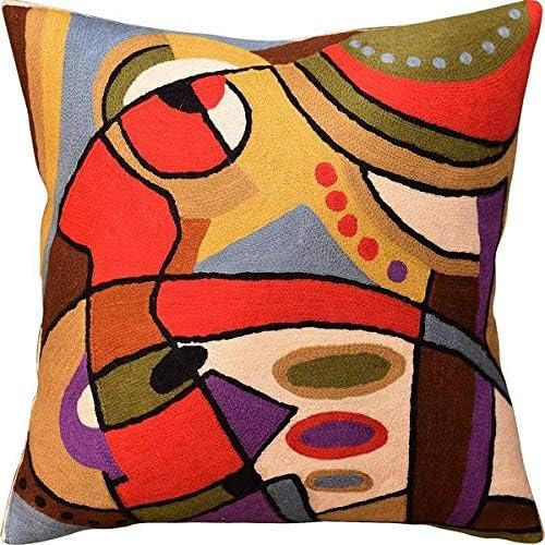 Modern Accent Pillows by Alfred Gockel | Decorative Pillow for Couch | New Red Musical Abstract Pillows | Contemporary Chair Cushion | Modern Cushions | Handmade Wool | Size -18x18