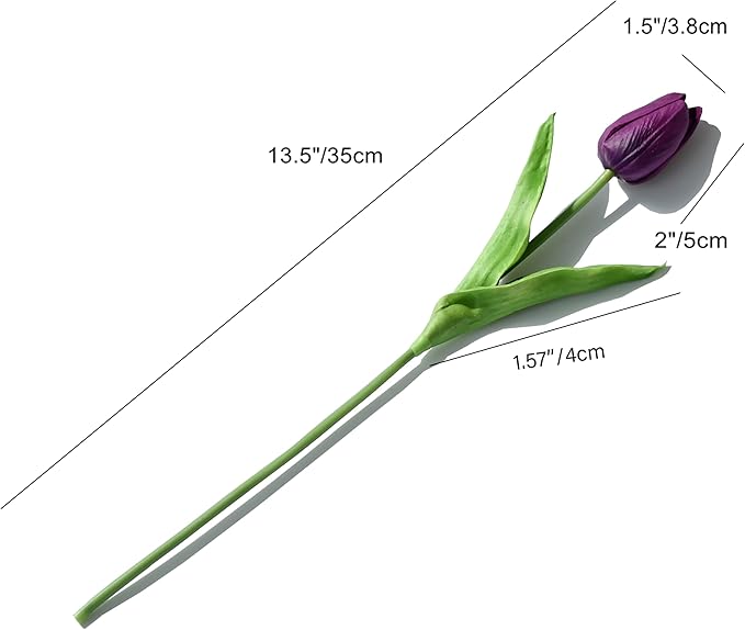 Mandy's Grape Purple Artificial Tulips Flowers Centerpiece, 13.5" Lifelike PU Fake Floral Stems 20pcs for Kitchen Island & Dining Table, Spring Decor for Easter