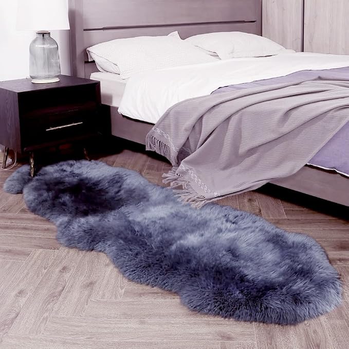 IRIWOOL Premium Genuine Fur Sheepskin Rug Real Australia Sheepskin Natural Luxury Fluffy Lambskin Fur Area Rug Seat Covers for Kids Bedroom Sofa Chair Cover (Dark Gray, Double Pelt/2ft x 6ft)