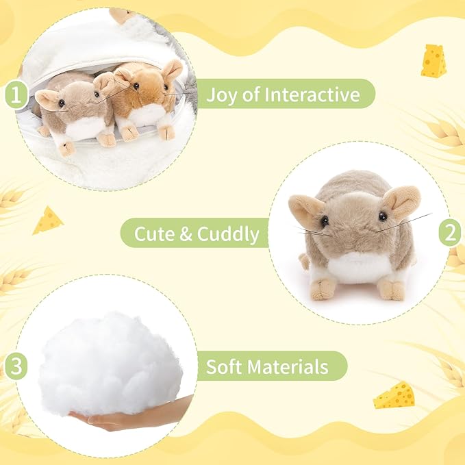 MorisMos 5Pcs Mouse Stuffed Animals, 19inch Mom Rat with 4 Babies Halloween Stuffed Mice Plush Gifts Kids, Boys, Girls
