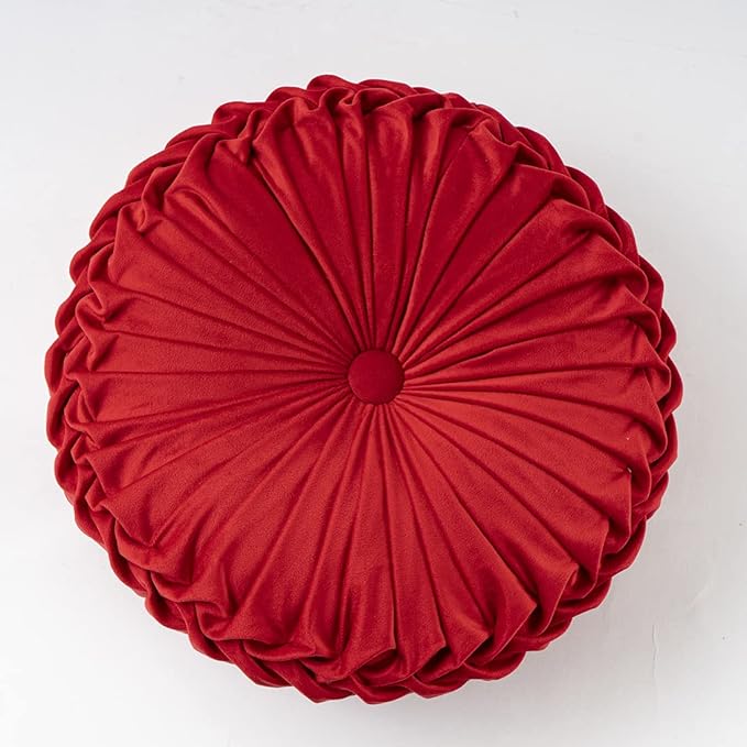 vctops Christmas Red Velvet Seat Cushions Round Floor Pillows Thicken Chair Cushions Pleated Chair Pads Seat Pad Throw Pillows for Bedroom Living Room (Red,Diameter 14")