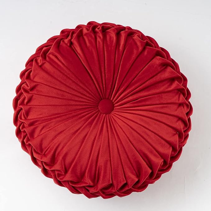 vctops Christmas Red Velvet Seat Cushions Round Floor Pillows Thicken Chair Cushions Pleated Chair Pads Seat Pad Throw Pillows for Bedroom Living Room (Red,Diameter 15")