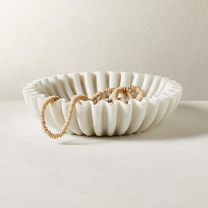 Ruffle Marble Scalloped Bowl 6 inches, White Wavy Bowl, Handmade Fluted Dish, Marble Ruffle Centerpiece, Stone Jewellery Display