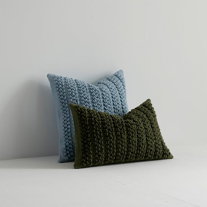 DEZENE Wool Boucle Lumbar Pillow Cover Premium Chic Accents Rectangular Textured Decorative Throw Pillow Case for Living Room Couch Sofa Home Decor 12"x20" Olive Green Christmas