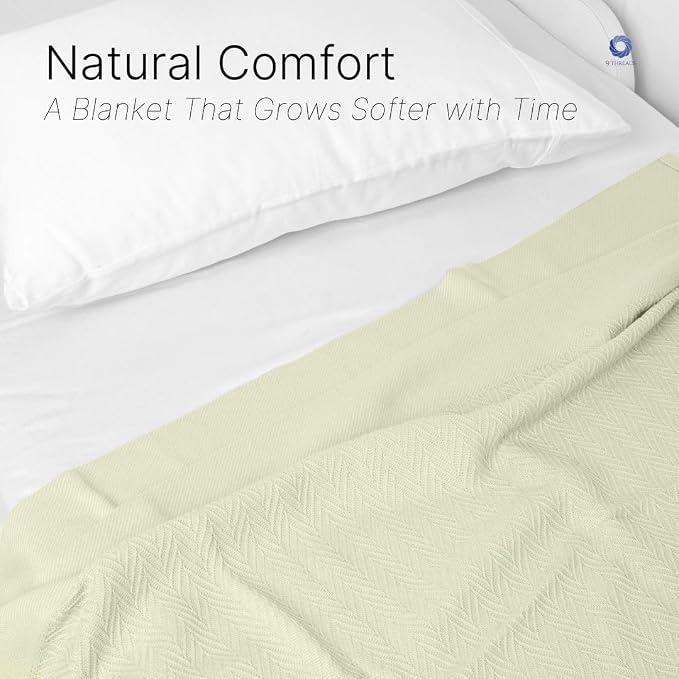 100% Cotton Herringbone Weave Blankets, 66" X 90" Twin, Throw Blanket for Bed, All Season Cotton Blanket, Cozy Blanket,Throws & Bed Blanket, Throw Blanket for Couch, Modern Home Decor -Sage