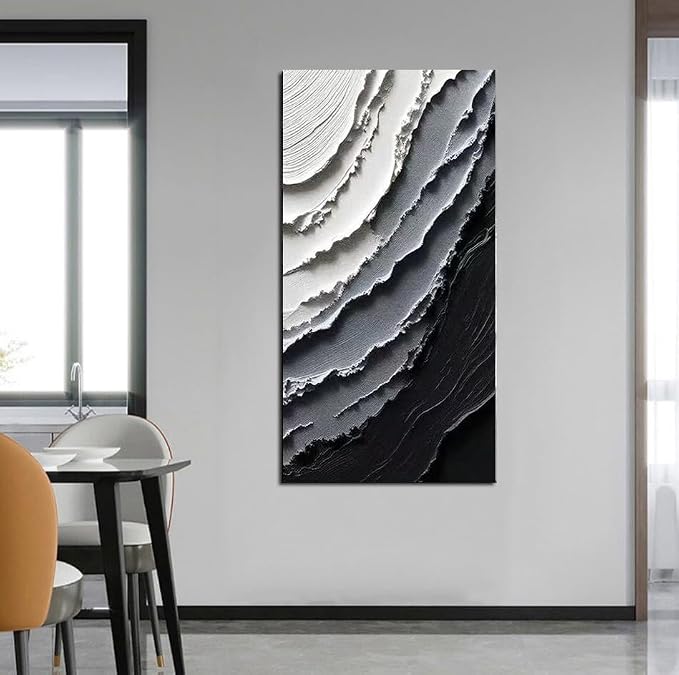 YaSheng Art -Canvas Wall Art Handmade Art Modern Abstract Wall Art, Black and White Gradient Canvas Paintings, Large Vertical Wall Art for Living Room Bedroom Office Wall Decor , 60x30inch Ready to Hang