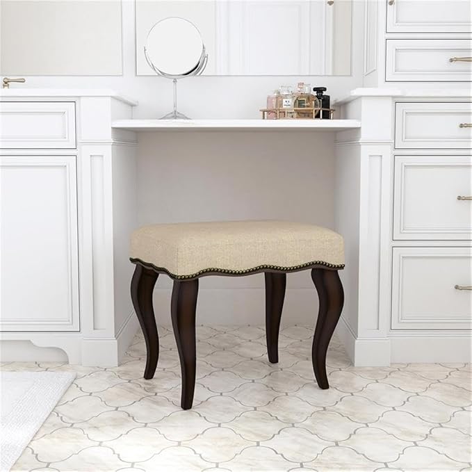 Hillsdale Hamilton Wood and Upholstered Backless Vanity Stool for Makeup Room and Bathroom, Burnished Oak