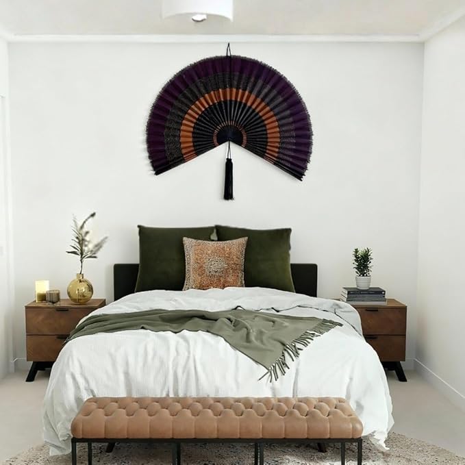 ChumDecor Fan Wall Decor, Large Bamboo Fans for Boho Hanging Headboard, Decorative Folding Fans for Over Bed, Asia Trending (Ebony 40inch)