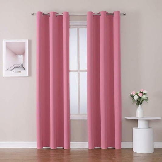 ChrisDowa Grommet Room Darkening Curtains for Bedroom and Living Room - 2 Panels Set Thermal Insulated Blackout Curtains (Pink, 42W x 84L )