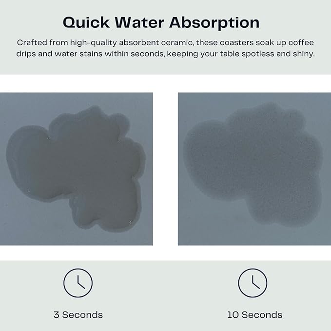 Set of 6 Dusty Blue Coasters with Holder, Absorbent Ceramic Drink Coasters with Cork Backing for Table Protection, Table Decor, Housewarming Gifts