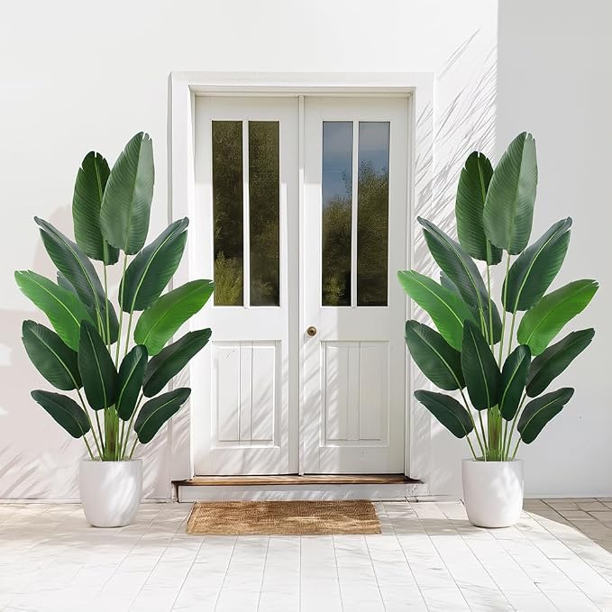 YEPDIN Artificial Bird of Paradise Plant 6 Ft Tall Fake Banana Leaf Plant for Indoors and Outdoors,Faux Palm Tree with Plastic Pot for Office and Home Decor,L1802PCS