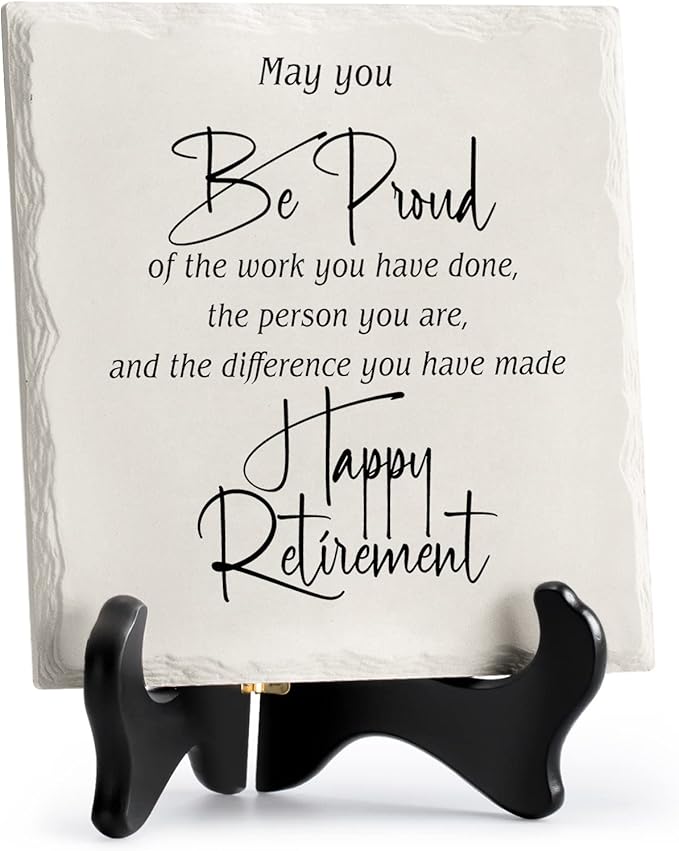 LukieJac Retirement Gifts for Women Men Retirement Party Decoration Best Ceramic Retirement Plaque 6"*6" Happy Retirement Table Decorations Sign for Teacher Nurses Coworker