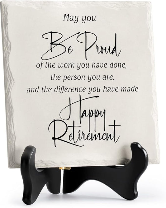 LukieJac Retirement Gifts for Women Men Retirement Party Decoration Best Ceramic Retirement Plaque 6"*6" Happy Retirement Table Decorations Sign for Teacher Nurses Coworker