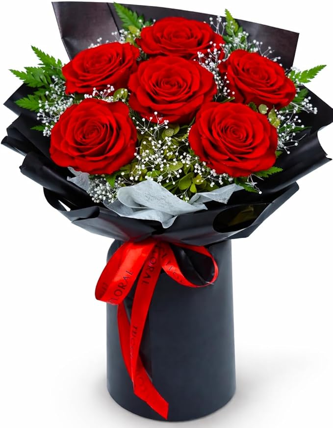 TUCCI FLORAL-Forever flowers bouquet with baby’s breath, Real red roses, Gift for Mother’s Day, Birthday, Anniversary, Girlfriend Wife Grandma Her Women, preserved flowers for delivery prime tomorrow