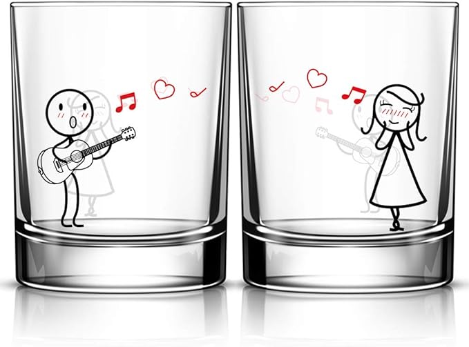 BoldLoft Love Me Tender Couple Drinking Glasses- Couple Gifts for Her, Girlfriend, Wife, Guitar Lover Gifts, His and Hers Home Decor for Anniversary, Valentine's Day, Christmas, Wedding, Engagement