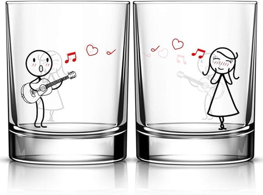 BoldLoft Love Me Tender Couple Drinking Glasses- Couple Gifts for Her, Girlfriend, Wife, Guitar Lover Gifts, His and Hers Home Decor for Anniversary, Valentine's Day, Christmas, Wedding, Engagement