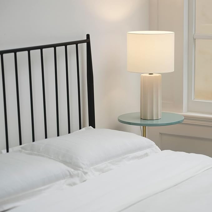 Doris 20" Ribbed Concrete Finish Table Lamp with White Linen Shade