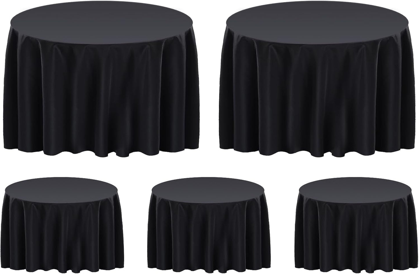 Surmente 132 inch Round Tablecloths -5 Pack Black Round Table Cloths, Polyester Fabric Table Covers for Wedding, Party, Banquet, or Restaurant