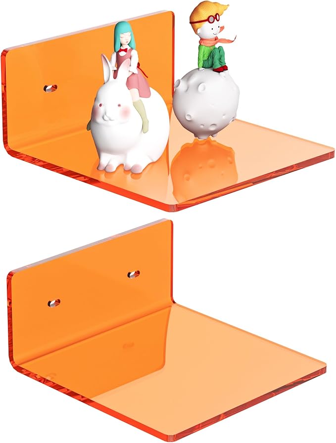 Sezanrpt 6 Inches Small Orange Wall Shelves Set of 2, Wall Mounted Display Shelf Rack for Bedroom, Living Room, Smart Speaker, Clock, Decoration, 2 Pack