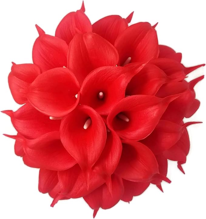 Floral Kingdom 20 Pack Artificial Calla Lily Flowers 14 Inch Red – Real Touch Faux Flowers for Home Decor, Table Centerpieces, Holiday & Party Arrangements
